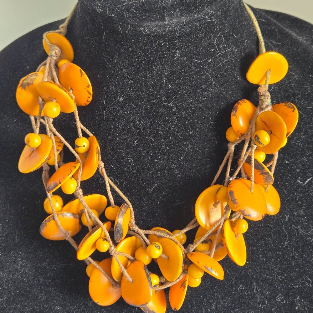 Vintage Orange Tagua Nut Multi Strand Necklace